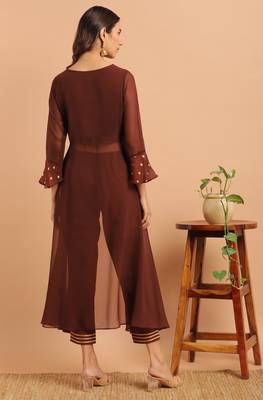 Brown printed georgette salwar 2