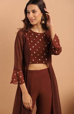 Brown printed georgette salwar 3