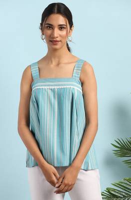 Janasya Green woven blended cotton cotton tops 1
