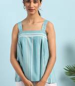 Janasya Green woven blended cotton cotton tops