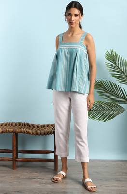 Janasya Green woven blended cotton cotton tops 2