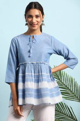 Blue woven cotton cotton tops 1