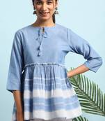 Blue woven cotton cotton tops