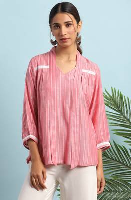 Janasya Pink woven viscose rayon party tops 1