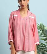Janasya Pink woven viscose rayon party tops