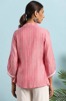 Janasya Pink woven viscose rayon party tops 4