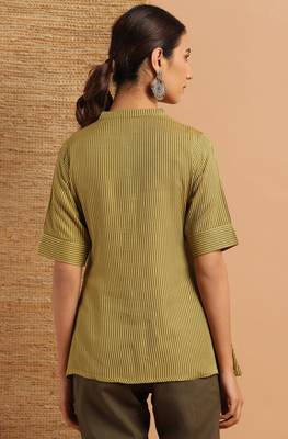 Janasya Olive woven viscose rayon party tops 4