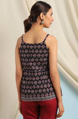 Janasya Black printed cotton cotton tops 4