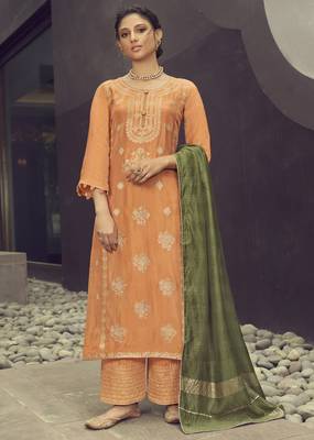 Orange embroidered pure silk salwar 1