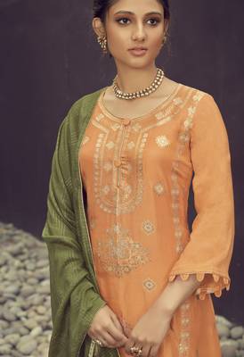 Orange embroidered pure silk salwar 2