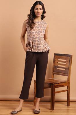 Janasya Peach printed cotton cotton tops 2