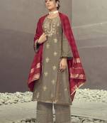 Light-brown embroidered pure silk salwar