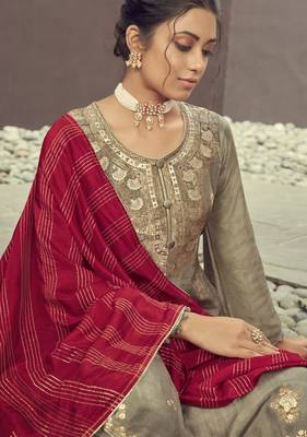 Light-brown embroidered pure silk salwar 2