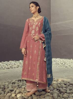 Pink embroidered pure silk salwar 1