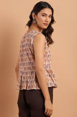 Janasya Peach printed cotton cotton tops 4