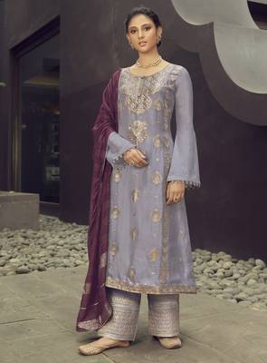 Lavender embroidered pure silk salwar 1