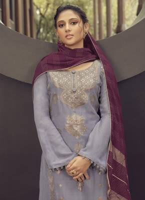 Lavender embroidered pure silk salwar 2