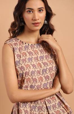 Janasya Peach printed cotton cotton tops 5