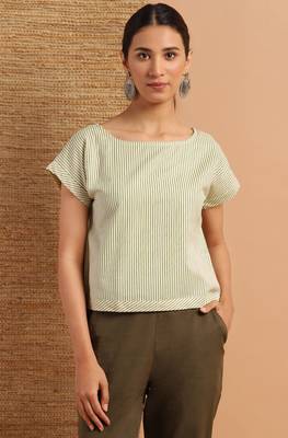 Janasya Cream printed cotton cotton tops 1