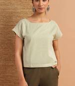 Janasya Cream printed cotton cotton tops