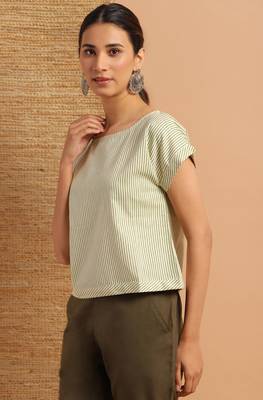 Janasya Cream printed cotton cotton tops 3