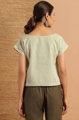 Janasya Cream printed cotton cotton tops 4