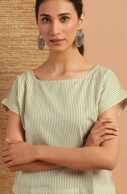 Janasya Cream printed cotton cotton tops 5