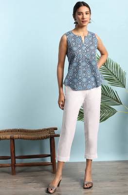Janasya Blue printed cotton cotton tops 2