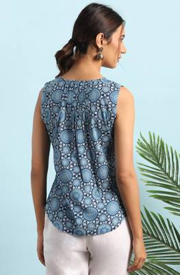 Janasya Blue printed cotton cotton tops 4