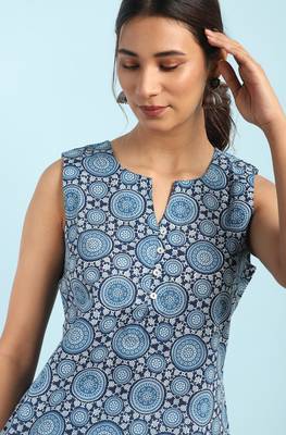 Janasya Blue printed cotton cotton tops 5