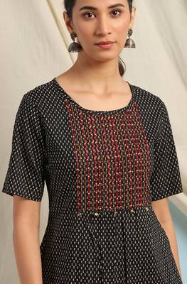 Janasya Black printed cotton cotton tops 5