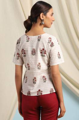 Janasya Off white printed cotton cotton tops 4