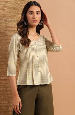 Janasya Cream printed cotton cotton tops 1
