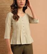 Janasya Cream printed cotton cotton tops