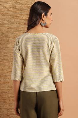 Janasya Cream printed cotton cotton tops 4