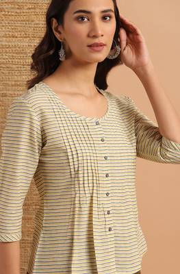 Janasya Cream printed cotton cotton tops 5