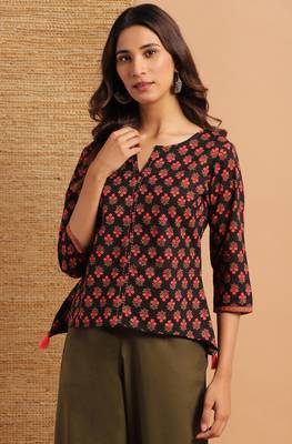 Black printed cotton cotton tops 1
