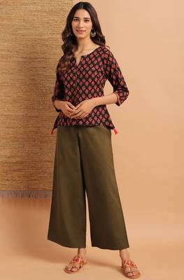 Black printed cotton cotton tops 2