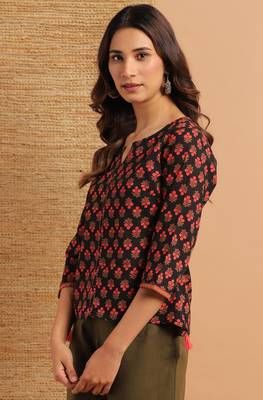 Black printed cotton cotton tops 3