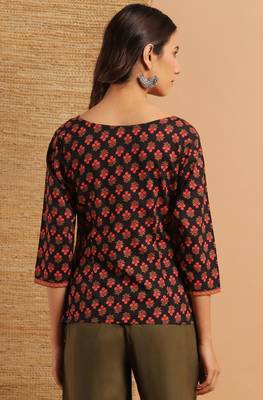 Black printed cotton cotton tops 4
