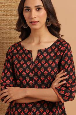 Black printed cotton cotton tops 5