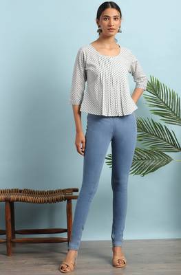 Janasya White printed cotton cotton tops 2