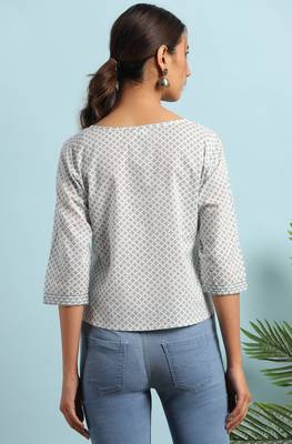 Janasya White printed cotton cotton tops 4