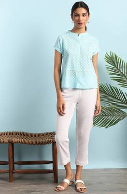Janasya Sky blue printed cotton cotton tops 2