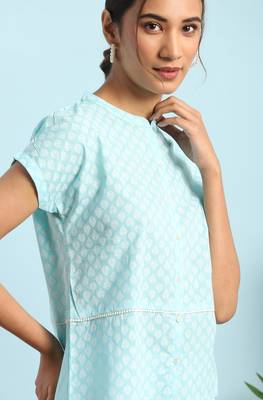Janasya Sky blue printed cotton cotton tops 5