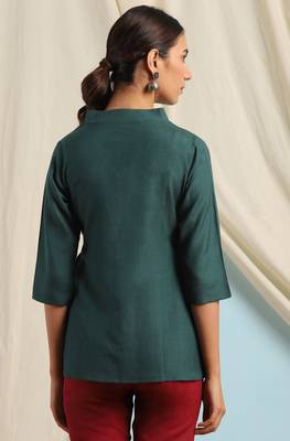 Janasya Green embroidered viscose rayon cotton tops 4