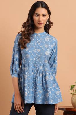 Janasya Blue printed cotton tunics 1