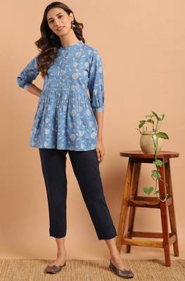 Janasya Blue printed cotton tunics 2