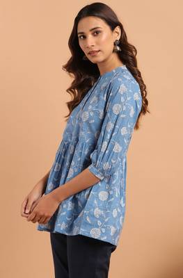 Janasya Blue printed cotton tunics 3