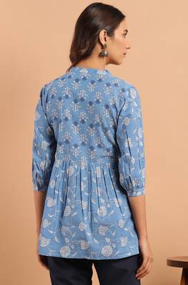 Janasya Blue printed cotton tunics 4